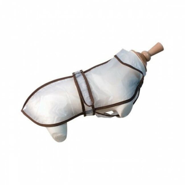 Imperméable transparent avec bordure marron pour chien