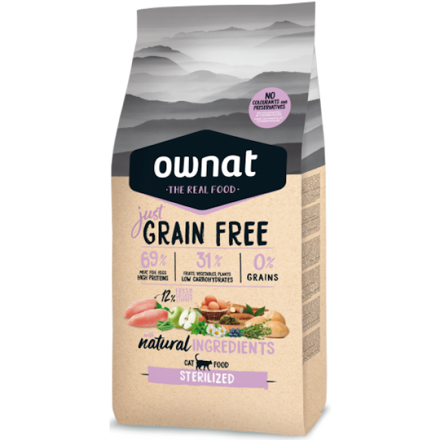 Croquettes Ownat Just Grain Free Sterilized pour chat stérilisé