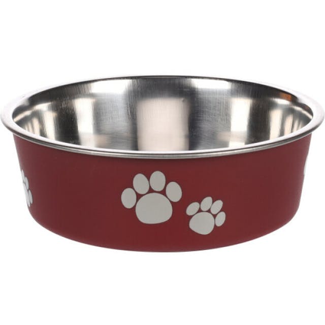 Gamelle rouge en acier inox anti-dérapante avec motifs Flamingo pour chiens