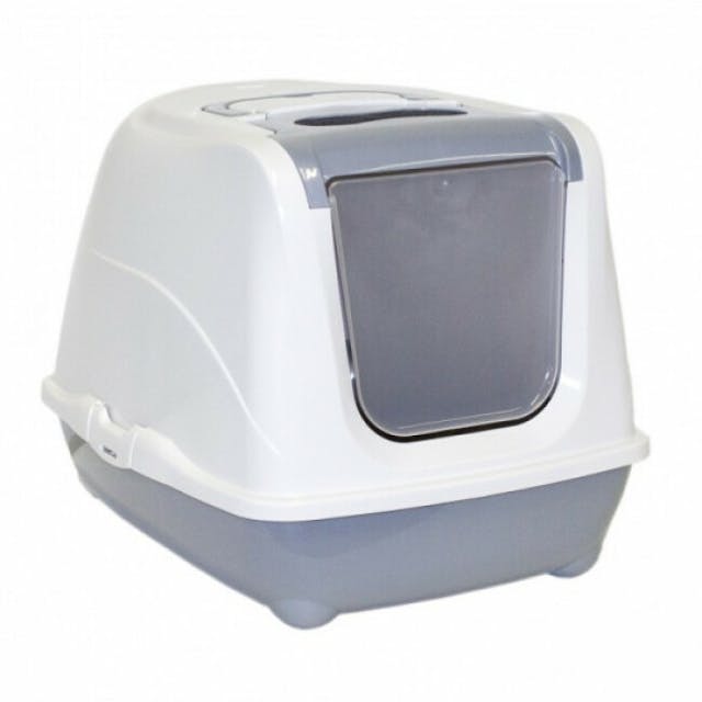 Maison de toilette grande taille grise et blanche pour chat Flip Cat Anka