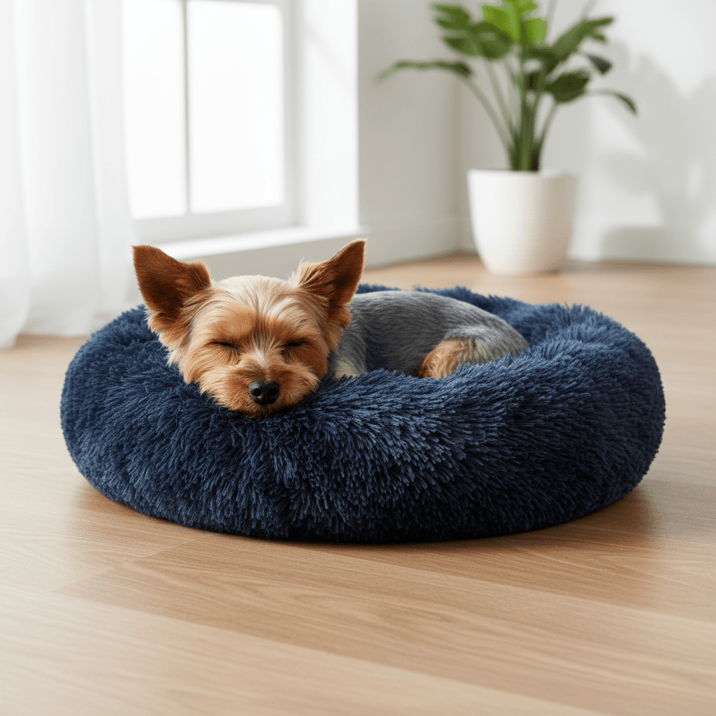 Coussin doux rond Krems Flamingo Bleu Marine pour chien