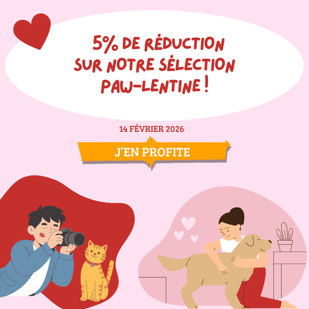 Saint-Valentin, ou plutôt : Paw-lentine ! Découvrez notre sélection rose, rouge et plus encore, avec 5 % de réduction !