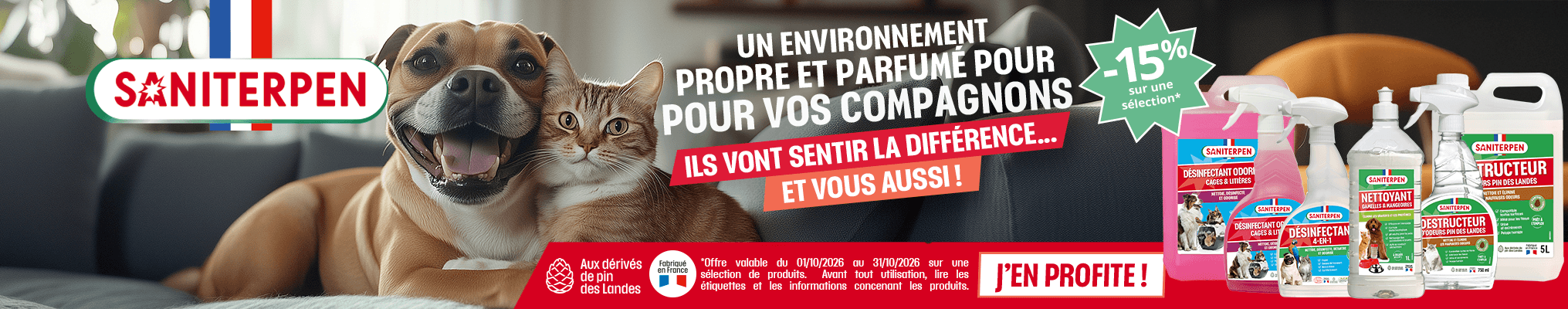 Rendre propre la niche du chien et la caisse du chat : 15% de réduction